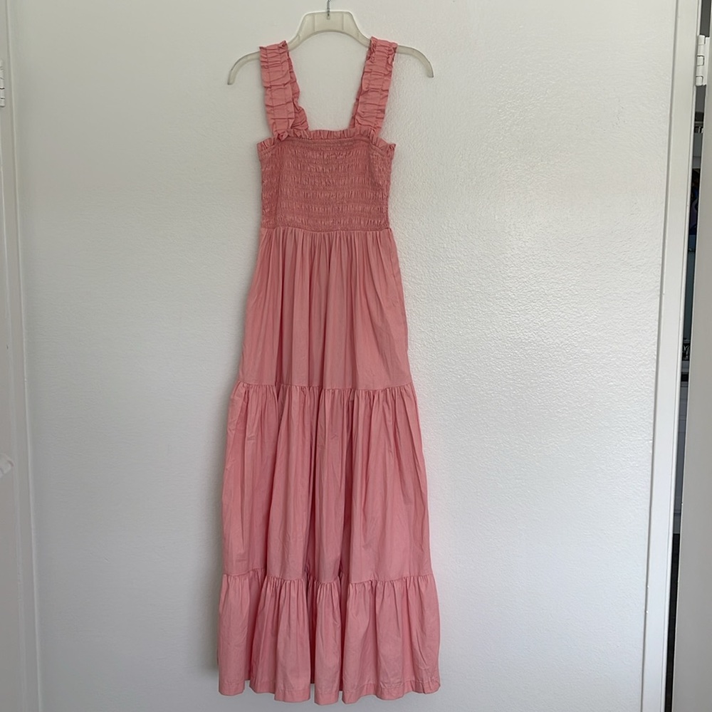 Abercrombie & Fitch Coral Pink Smocked Top Cotton Maxi Pockets Dress Size Medium - Picture 4 of 8
